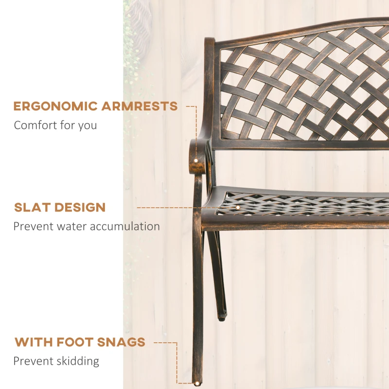 Outsunny Cast Aluminium Outdoor Garden Bench 2 Seater Antique Patio Loveseat, Bronze