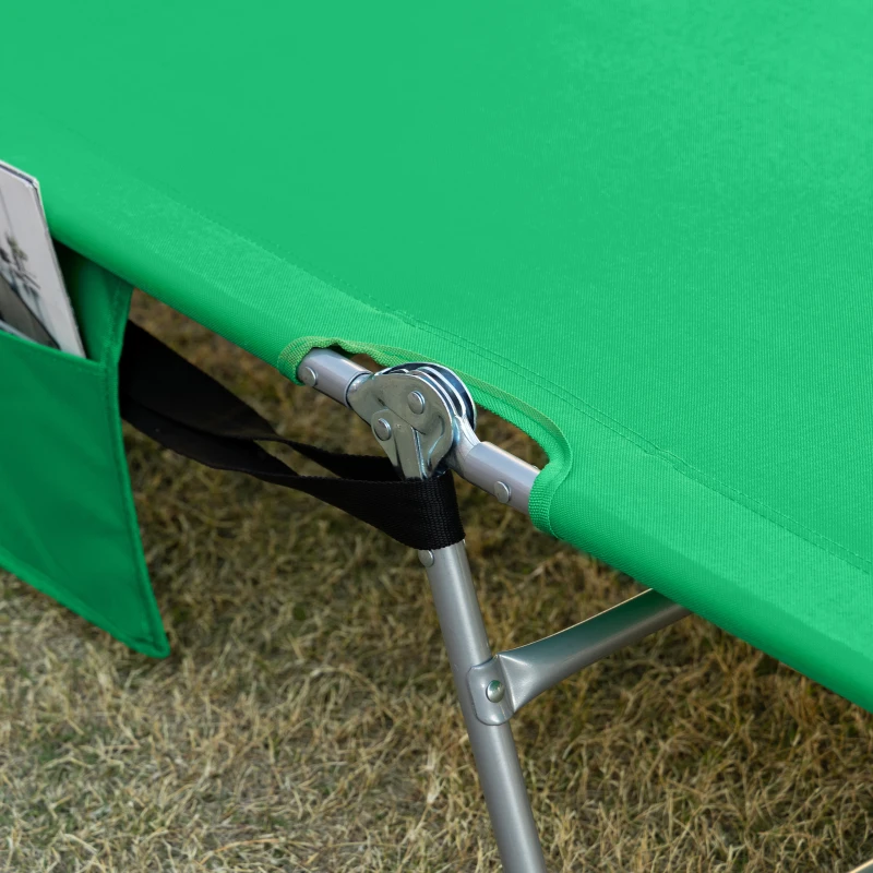 Outsunny Foldable Sun Lounger with Reading Hole, Portable Sun Lounger with 5 Level Adjustable Backrest, Reclining Lounge Chair with Side Pocket, Headrest Pillow, Green