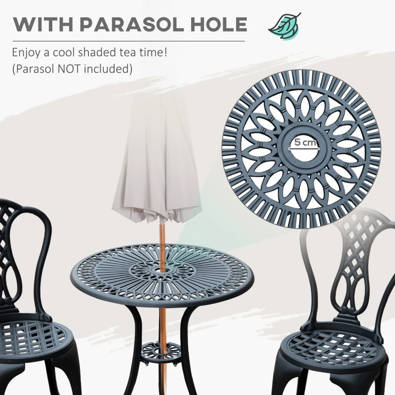 Outsunny 3 Pc Cast Aluminium Bistro Set-Black