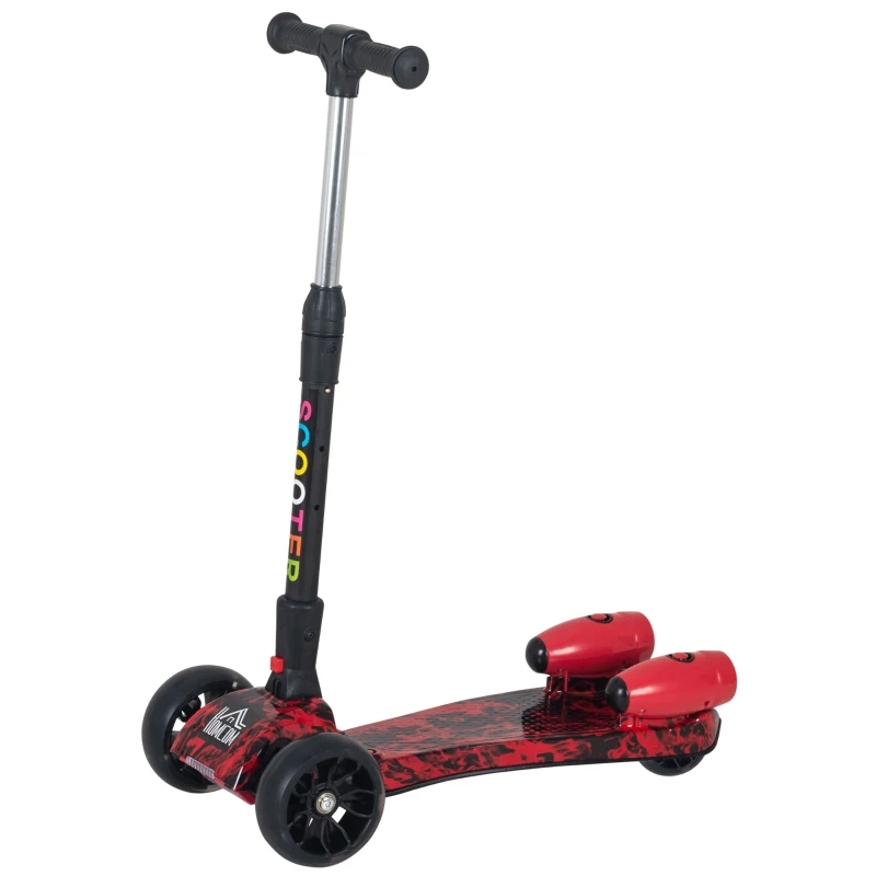HOMCOM Kids Scooter, 3 Wheel Foldable Kick Scooter Adjustable Height w/ Flashing Wheels, Music, Water Spray for 3-6 Years, Red