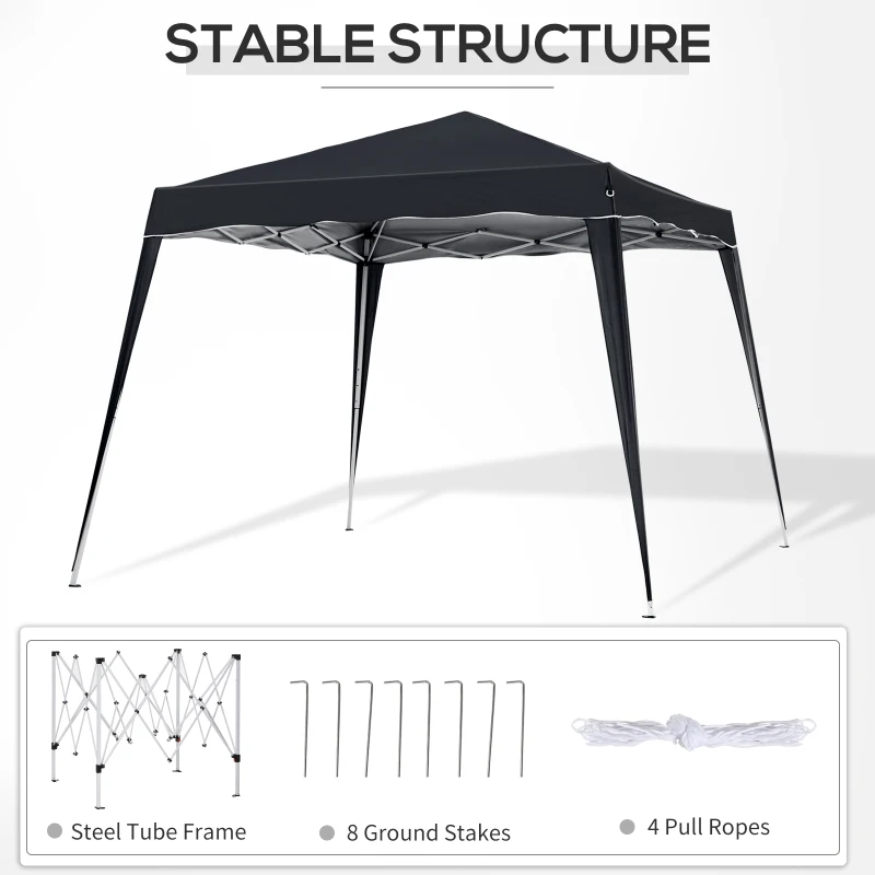 Outsunny Slant Leg Pop Up Gazebo - Comes with Carry Bag, Height Adjustable Party Tent, Instant Event Shelter for Garden, Patio (3 M × 3 M Base / 2.5 M × 2.5 M Top, Black)
