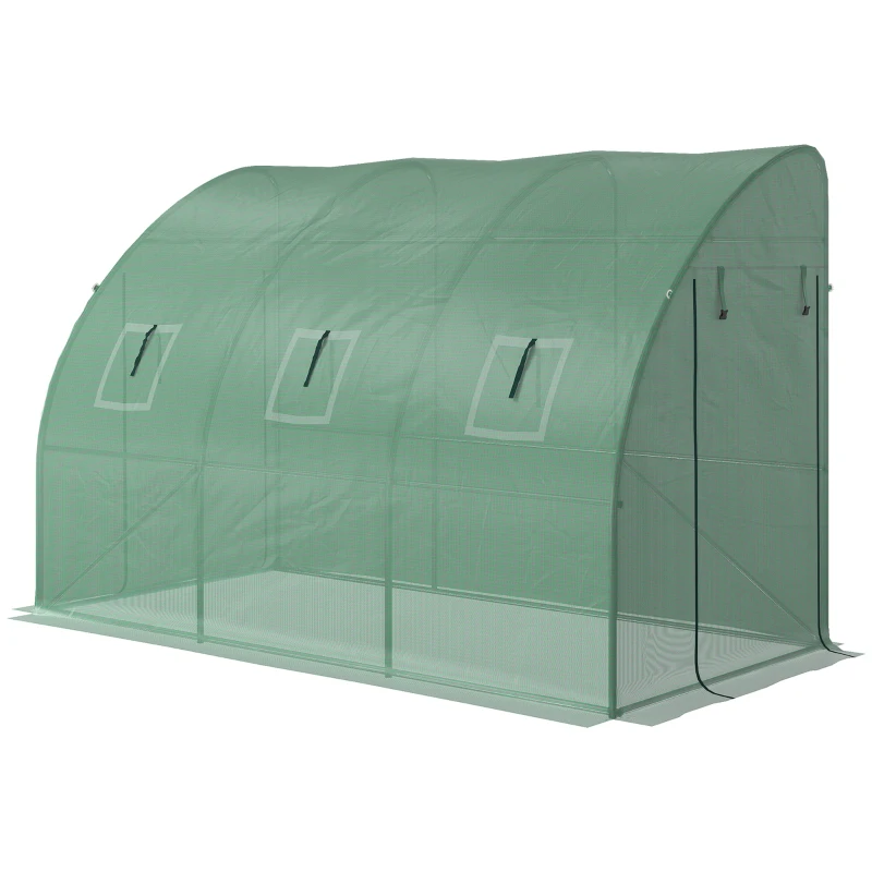 Outsunny Szklarnia Przylegająca, odporna na warunki atmosferyczne, zamykane drzwi, 300 cm x 150 cm x 197 cm, Folio, Zielony