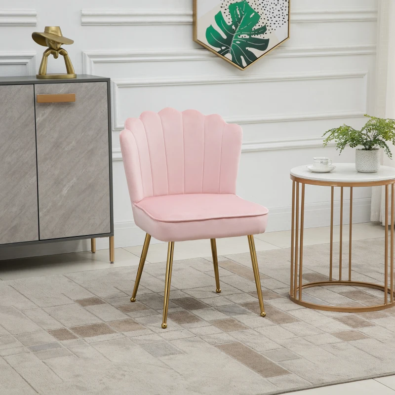 HOMCOM Velvet-Feel Shell Accent Chair - Pink