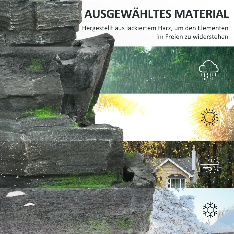 Outsunny Fonteinen Tuin, Steen-look Zonne-energie LED's Kunstharz Grijs