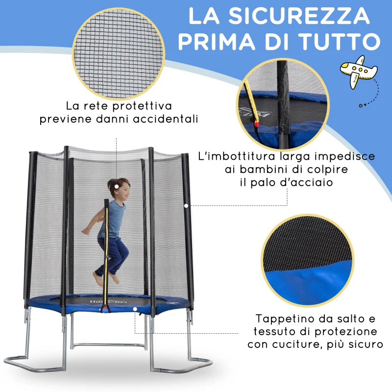 HOMCOM Trambulina Elastica pentru Copii si Adulti cu Plasa de Siguranta si Scara, pentru Interior si Exterior, 223x223x230cm, AlbastrA