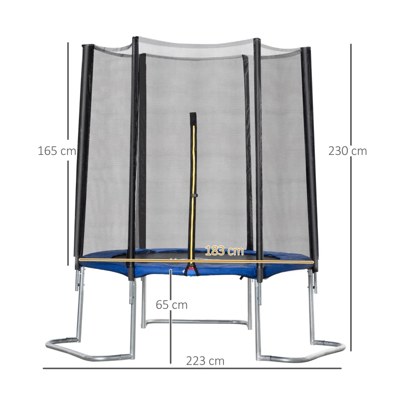 HOMCOM Trambulina Elastica pentru Copii si Adulti cu Plasa de Siguranta si Scara, pentru Interior si Exterior, 223x223x230cm, AlbastrA