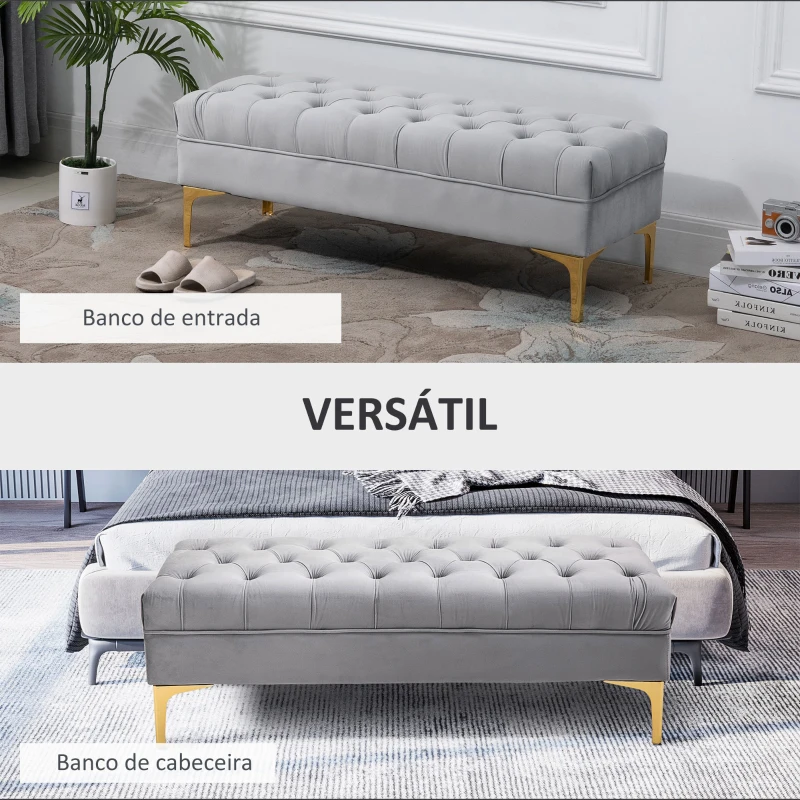 HOMCOM Banco de Pé de Cama com Assento Acolchoado e Pés Metálicos Banco para Entrada Corredor Capacidade 120 kg 118x45x42 cm Cinza