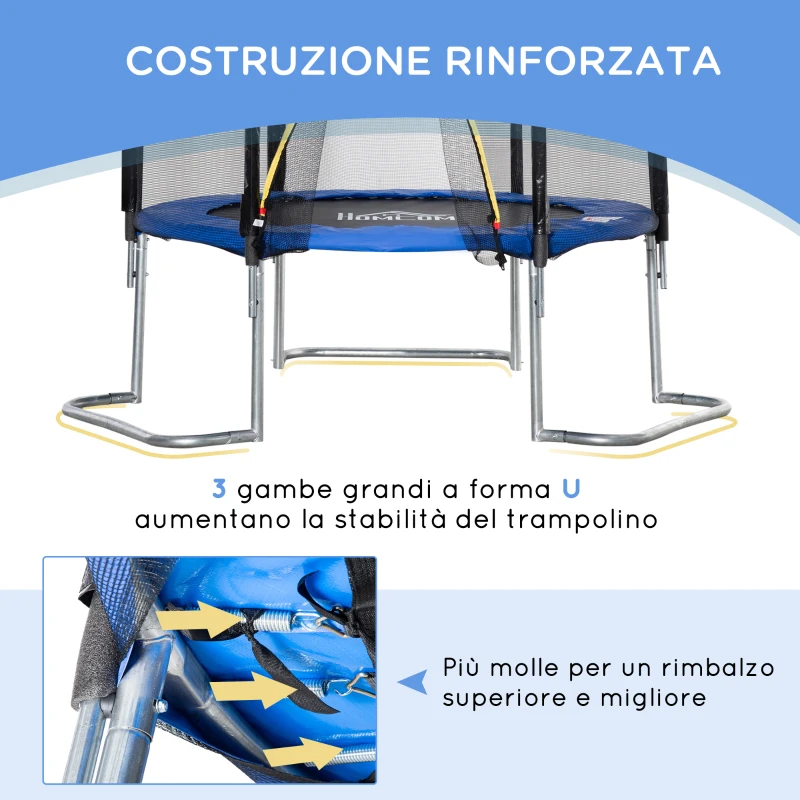 HOMCOM Trambulina Elastica pentru Copii si Adulti cu Plasa de Siguranta si Scara, pentru Interior si Exterior, 223x223x230cm, AlbastrA