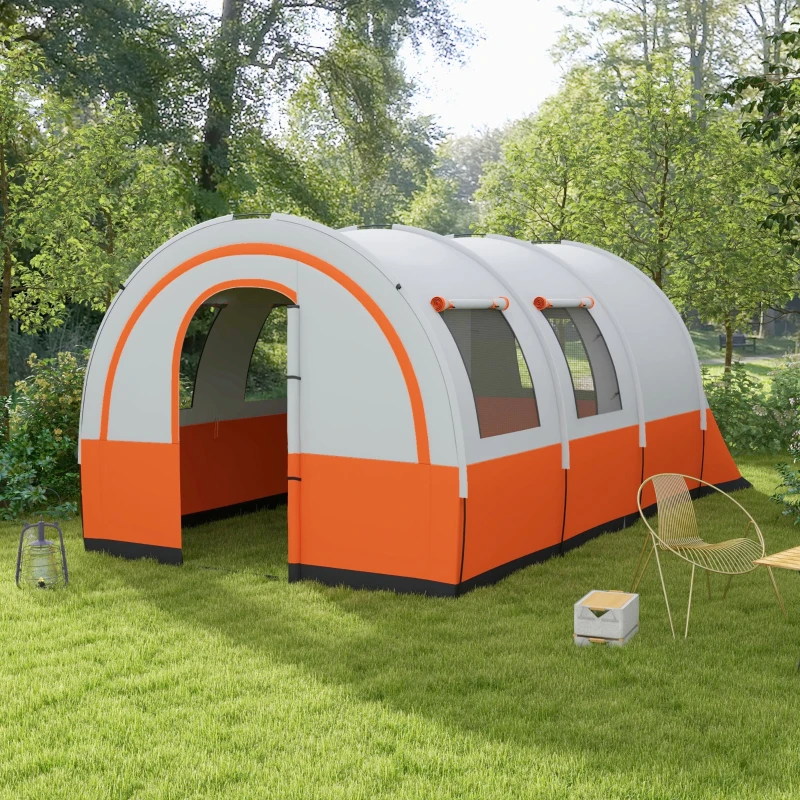 Outsunny 3000mm Waterproof Camping Tent, 5-6 Man Family Tent with Living and Bedroom, Carry Bag Included, Cream and Orange