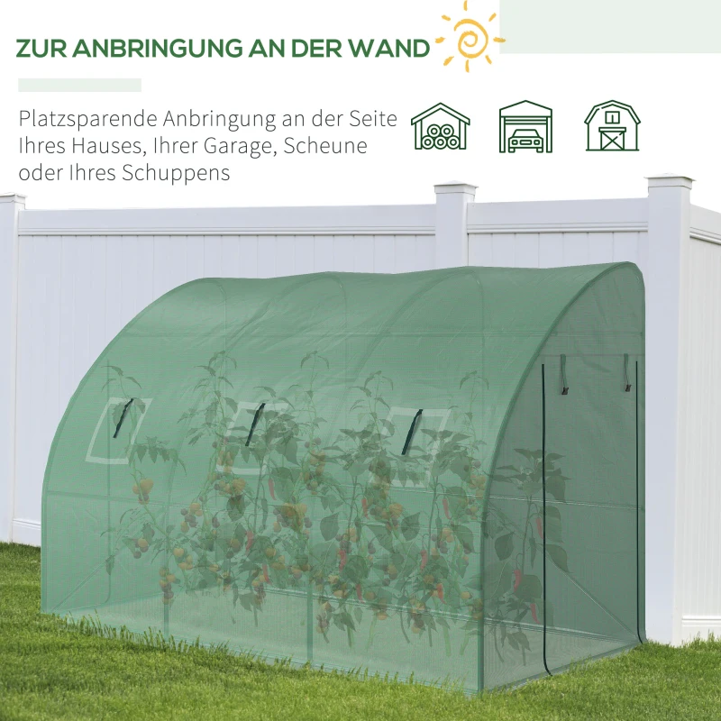 Outsunny Szklarnia Przylegająca, odporna na warunki atmosferyczne, zamykane drzwi, 300 cm x 150 cm x 197 cm, Folio, Zielony