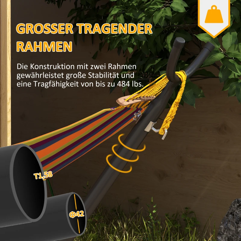 Outsunny Stojak na hamak z kółkami, stojak do hamaka z regulowanym hakiem, torba transportowa, wytrzymałość do 220 kg, stal, 290 x 120 x 115 cm