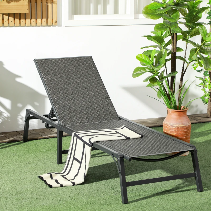 Outsunny Espreguiçadeira Dobrável para Jardim com Encosto Ajustável em 5 Níveis e Estrutura de Aço Carga 150 kg 183x62x32 cm Cinza