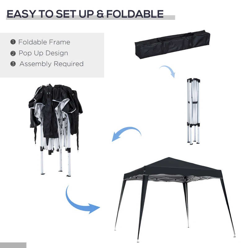 Outsunny Slant Leg Pop Up Gazebo - Comes with Carry Bag, Height Adjustable Party Tent, Instant Event Shelter for Garden, Patio (3 M × 3 M Base / 2.5 M × 2.5 M Top, Black)