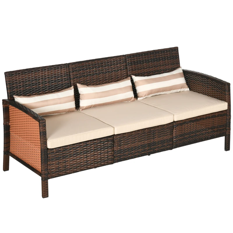 Outsunny Rattanowa sofa ogrodowa 3-osobowa do ogrodu z poduszkami stal kolor brązowy