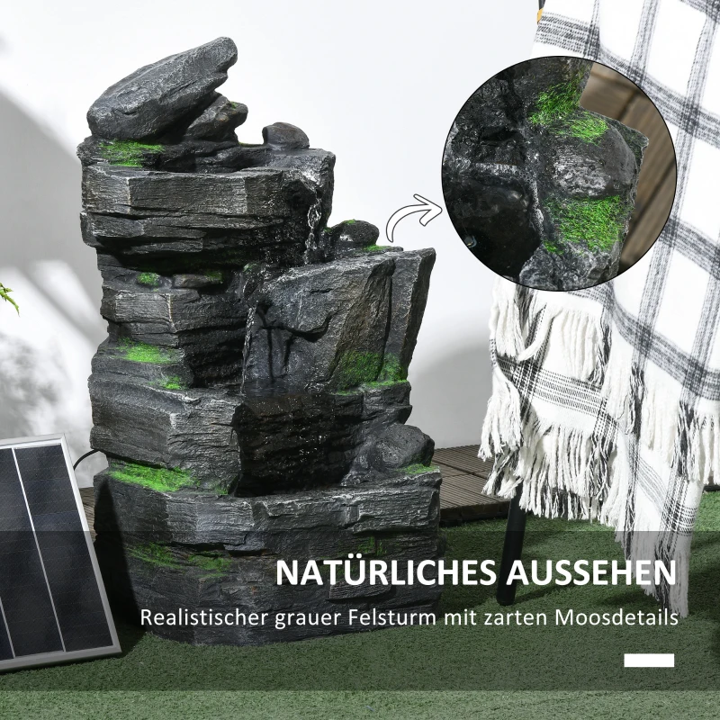 Outsunny Fonteinen Tuin, Steen-look Zonne-energie LED's Kunstharz Grijs