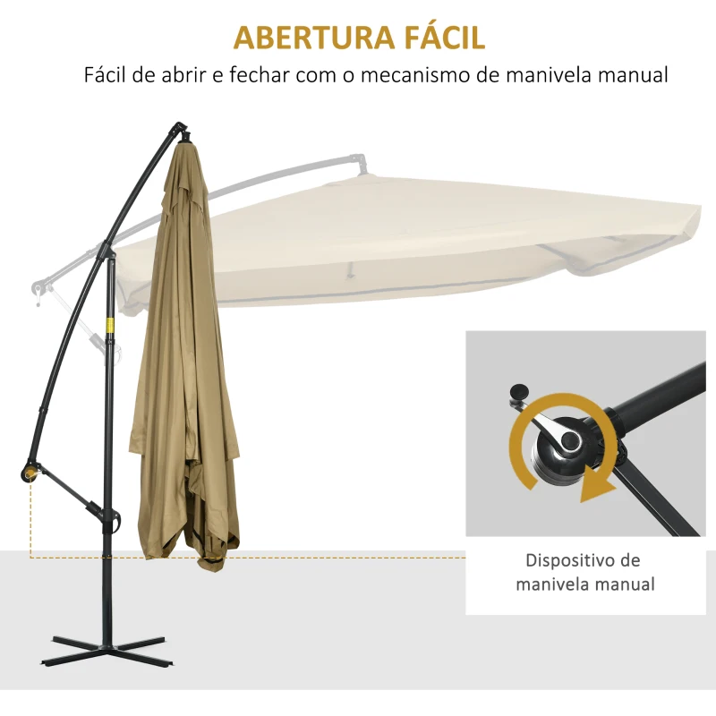 Outsunny Chapéu de Sol de Jardim Chapéu de Sol Excêntrico com Rede Mosquiteira Manivela e Base Cruzada 295x295x260 cm Bege