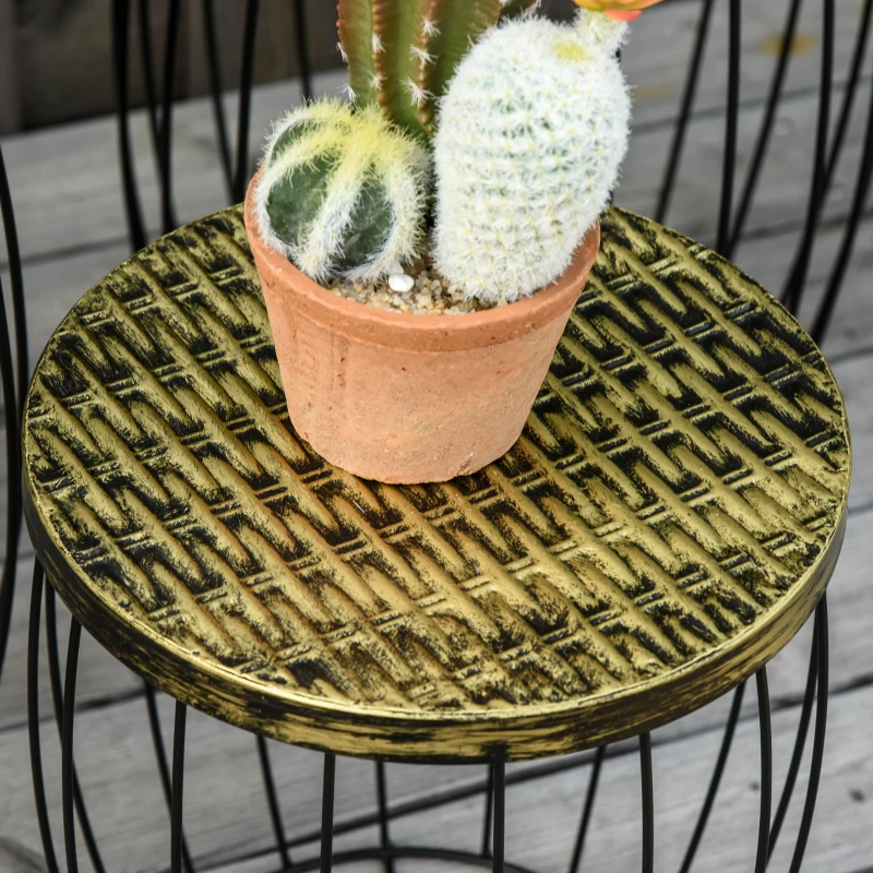 Outsunny Conjunto de 3 Mesas de Jardim Empilháveis Mesas Auxiliares Redondas com Estrutura Metálica e Tampo Imitação Vime Preto