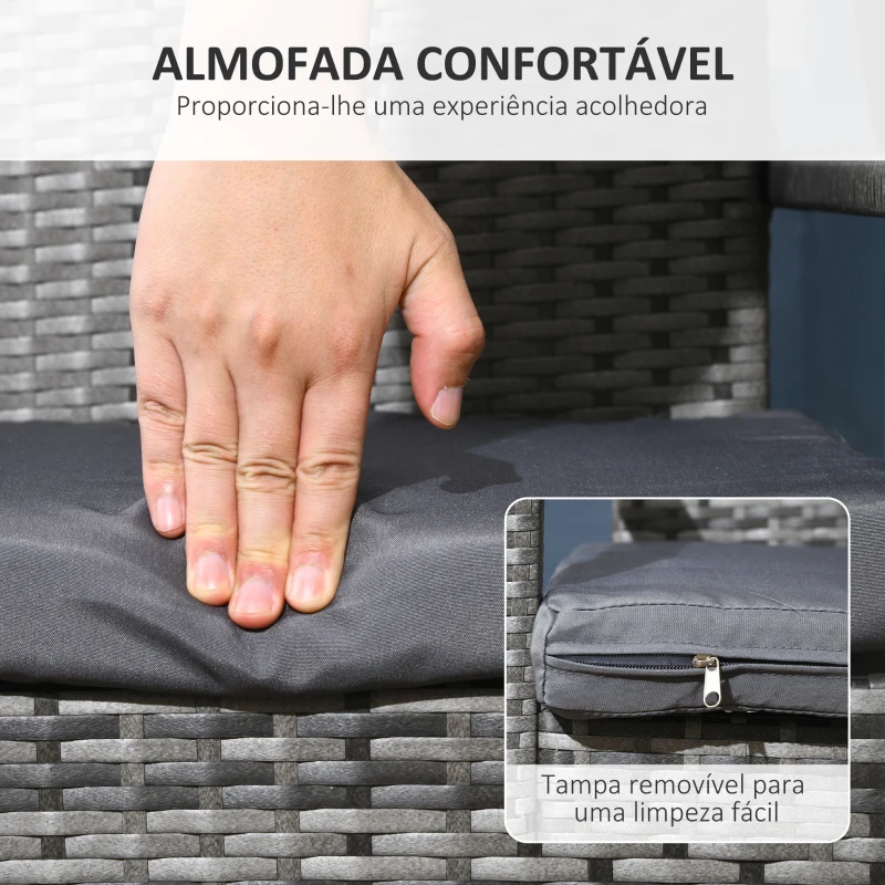 Outsunny Conjunto de Refeição de Jardim em Vime Sintético Conjunto de 7 Peças Inclui 6 Cadeiras com Almofadas e Mesa de Metal Cinza