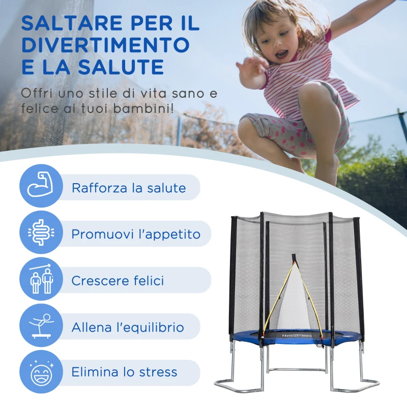 HOMCOM Trambulina Elastica pentru Copii si Adulti cu Plasa de Siguranta si Scara, pentru Interior si Exterior, 223x223x230cm, AlbastrA