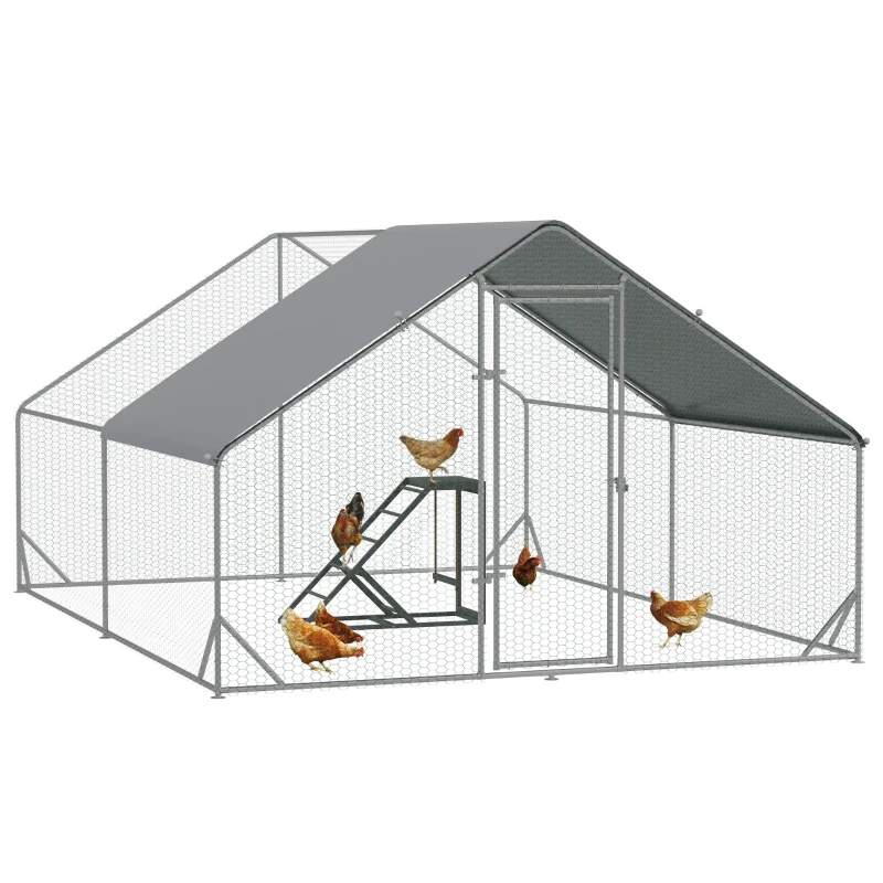 PawHut Walk In Chicken Run with Chicken Activity Shelf and Cover, 3 x 4 x 2m