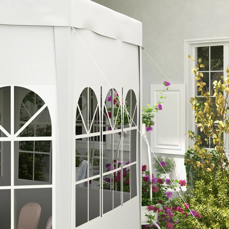 Outsunny 4 m Party Tent Wedding Gazebo Outdoor Waterproof PE Canopy Shade with 6 Removable Side Walls(m-9)