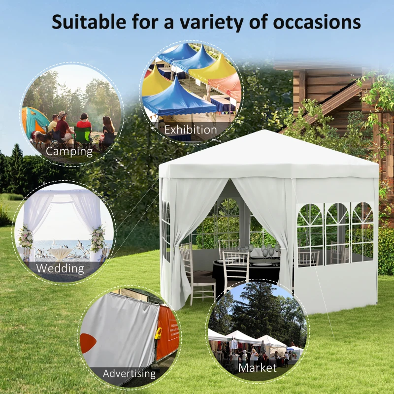 Outsunny 4 m Party Tent Wedding Gazebo Outdoor Waterproof PE Canopy Shade with 6 Removable Side Walls(m-6)
