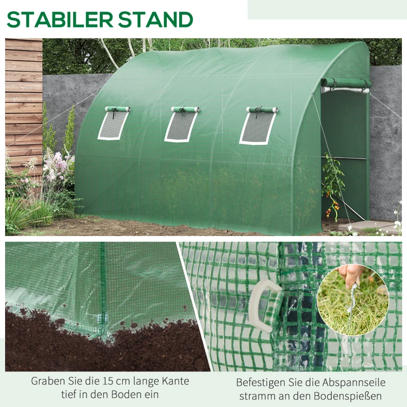 Outsunny Szklarnia Przylegająca, odporna na warunki atmosferyczne, zamykane drzwi, 300 cm x 150 cm x 197 cm, Folio, Zielony