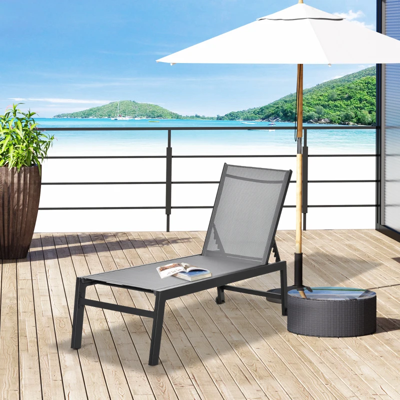 Outsunny Espreguiçadeira de Jardim com Encosto Reclinável 5 Posições em Alumínio e Textilene Carga 120 kg  169x65x102 cm Cinza