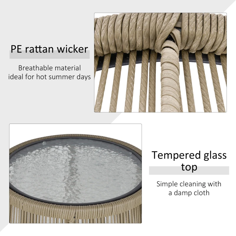 Outsunny 3 Piece Rattan Garden Furniture Set - Includes Cushions, Outdoor Conservatory Dining Set with 2 Chairs and Glass Coffee Table, Brown