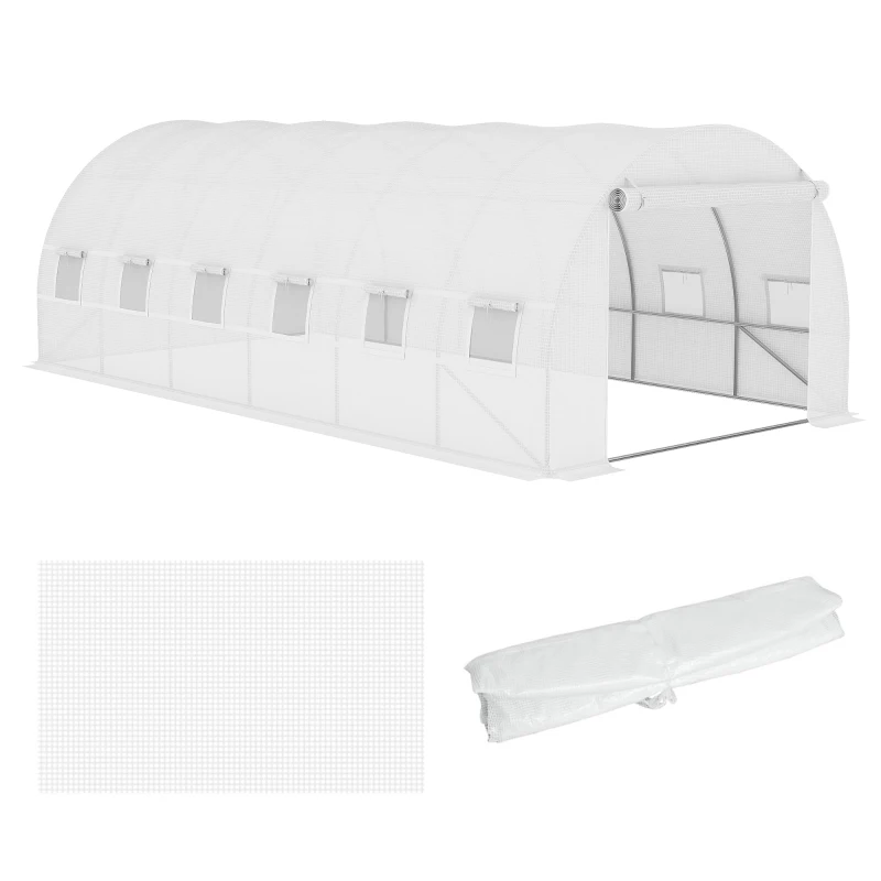 Outsunny Cobertura de Estufa de Túnel 6x3x2m Cobertura de Substituição de Estufa com 12 Janelas e Portas Enroláveis Branco