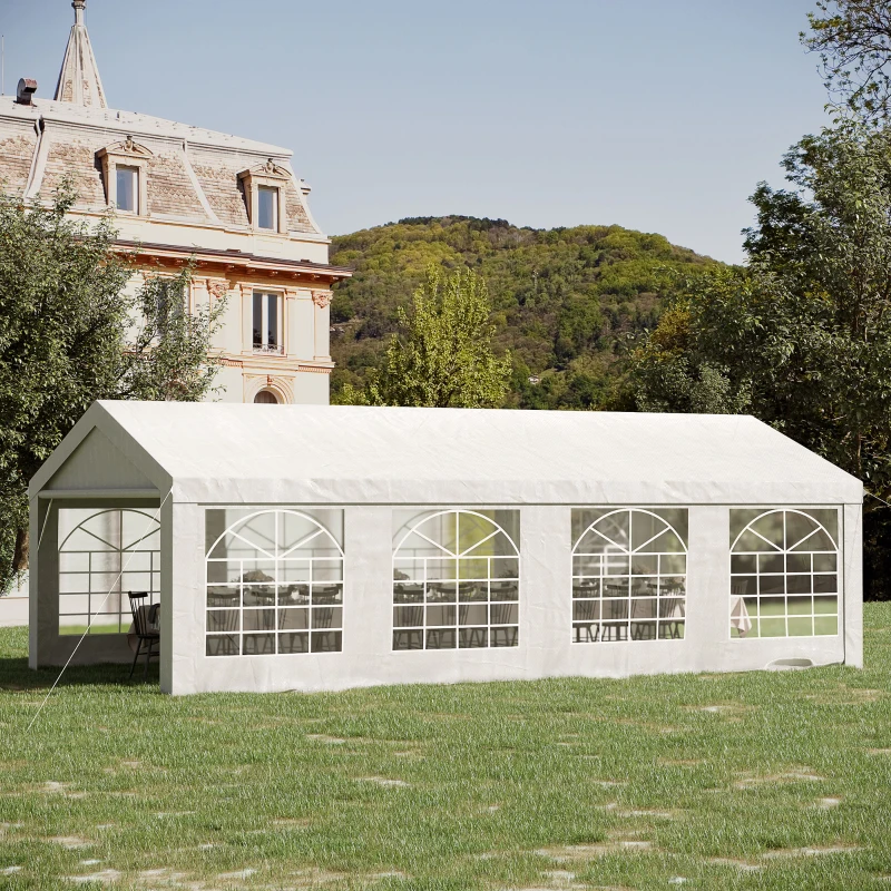 Outsunny Tonnelle de Réception avec 8 Fenêtres Blanc 7,98L x 3,92l x 2,8H m