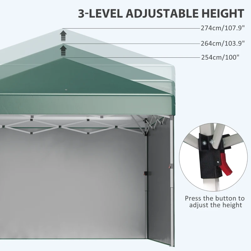 Outsunny 3 x 3 (M) Pop Up Gazebo with 2 Sidewalls, Leg Weight Bags and Wheeled Bag, Height Adjustable Party Tent Event Shelter for Garden, Patio, Green