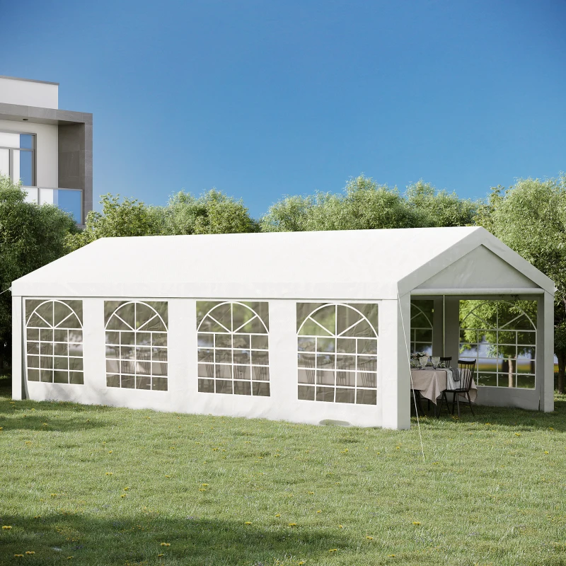 Outsunny Tonnelle de Réception avec 8 Fenêtres Blanc 7,98L x 3,92l x 2,8H m