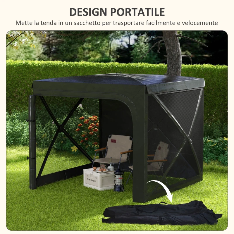 Outsunny Gazebo da Giardino 2x2.5 m Pieghevole con Tende e Zanzariere, Borsa di Trasporto, Nero