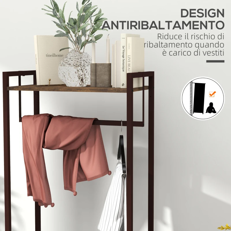 HOMCOM Appendiabiti da Terra con Asta, 3 Cassetti e Ripiani, in Legno MDF e Acciaio, 58.5x30x178 cm, Marrone