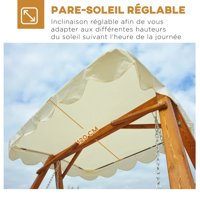 Outsunny Balancelle balançoire hamac banc fauteuil de jardin en bois de pin 2 places charge max. 240kg