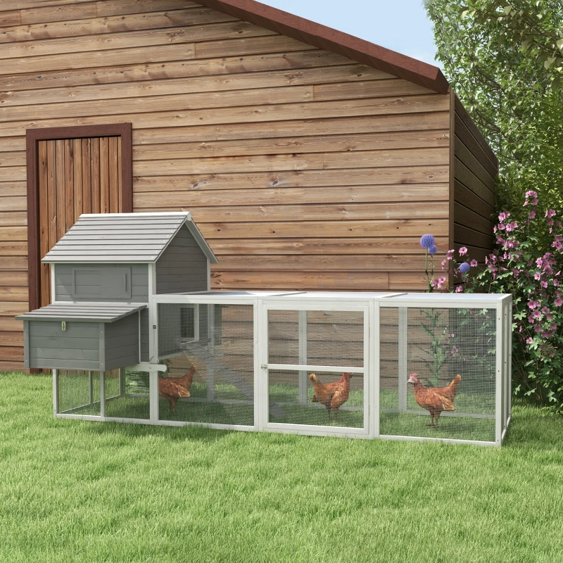 Pawhut Pollaio da Giardino con Casetta per Galline, Rampa e Area Aperta, 310.5x149.5x149cm, Grigio