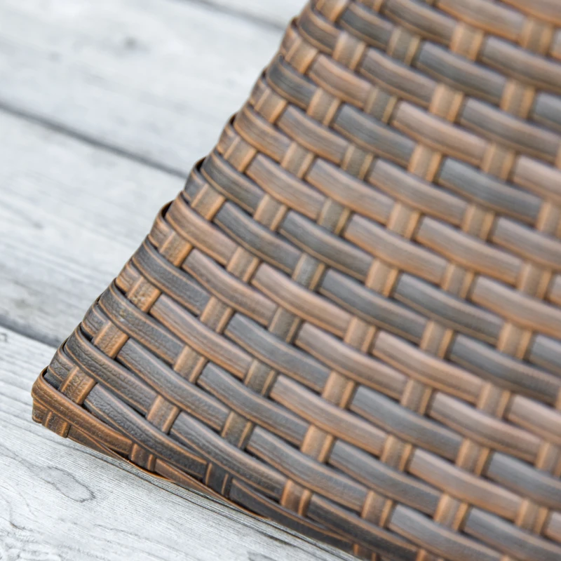 Outsunny Outdoor Patio Rattan Wicker Coffee Table Bistro Side Table with Umbrella Hole and Storage Space, Brown