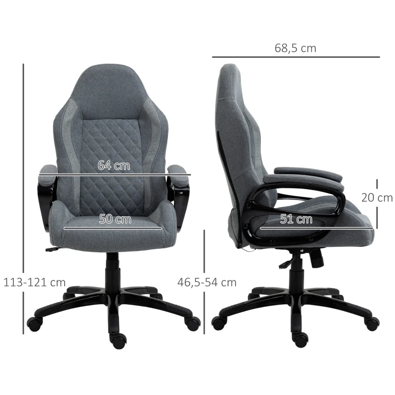 Krzesło biurowe z masażem Vinsetto, fotel biurowy z funkcją masażu, fotel gamingowy z regulacją wysokości, ergonomiczne krzesło obrotowe, fotel z masażem, szary, 64 x 68,5 x 113-121 cm