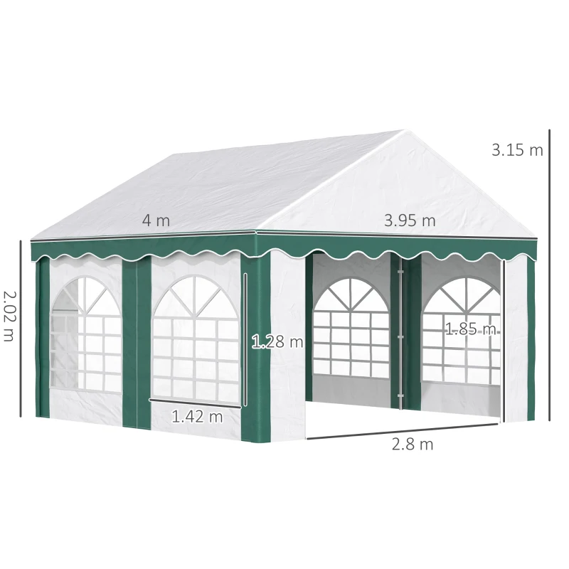 Outsunny 4 x 4m Garden Gazebo with Sides - Galvanised Marquee Party Tent Featuring Four Windows and Double Doors, Ideal for Parties, Weddings, and Events