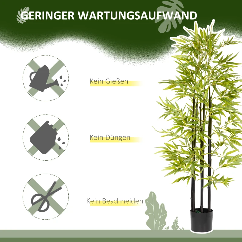 HOMCOM Kunstpflanze, künstlicher Bambus, inkl. Übertopf, 17 cm x 17 cm x 150 cm, Grün+ Braun + Schwarz