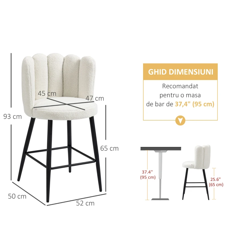 Homcom Set 2 Scaune de Bar – Moderne, Tapitate cu Casmir Artificial