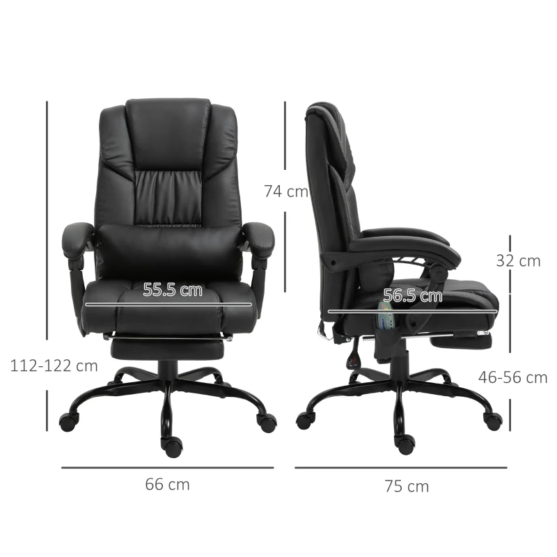 Vinsetto Massage Office Chair with 6 Point Vibration Massage, PU Leather Desk Chair with Lumbar Pillow Support, Adjustable Height and Footrest for Home Office, Black