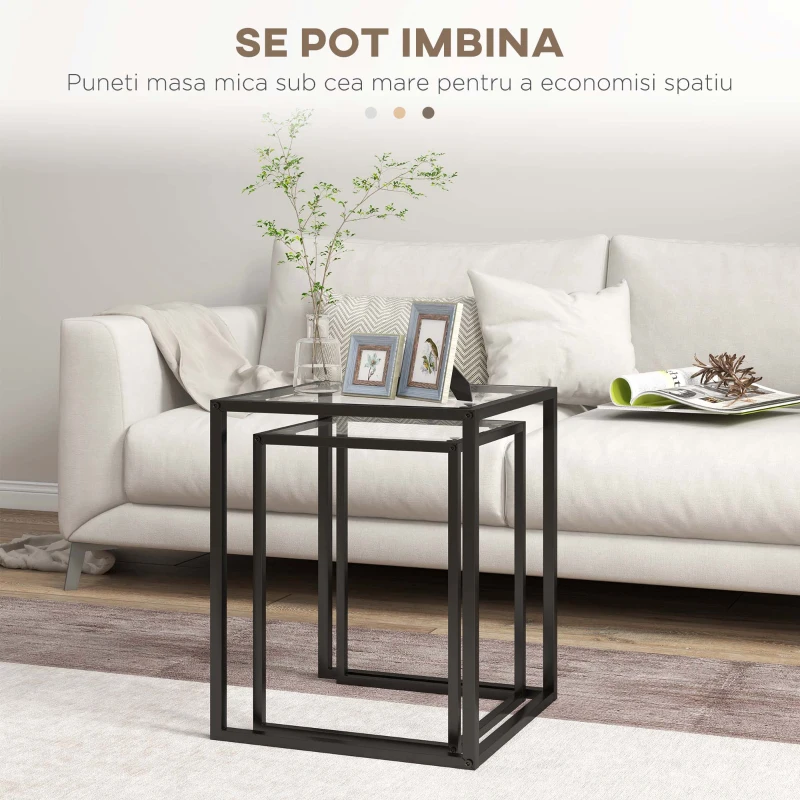 HOMCOM Set de 2 Masute care se Suprapun, Negru