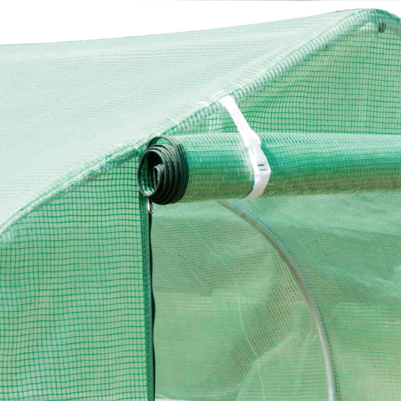 Outsunny Walk-in Polytunnel Greenhouse - Outdoor Garden Tunnel Greenhouse Tent with Zipped Roll-Up Door and 8 Mesh Windows, 6 x 3M