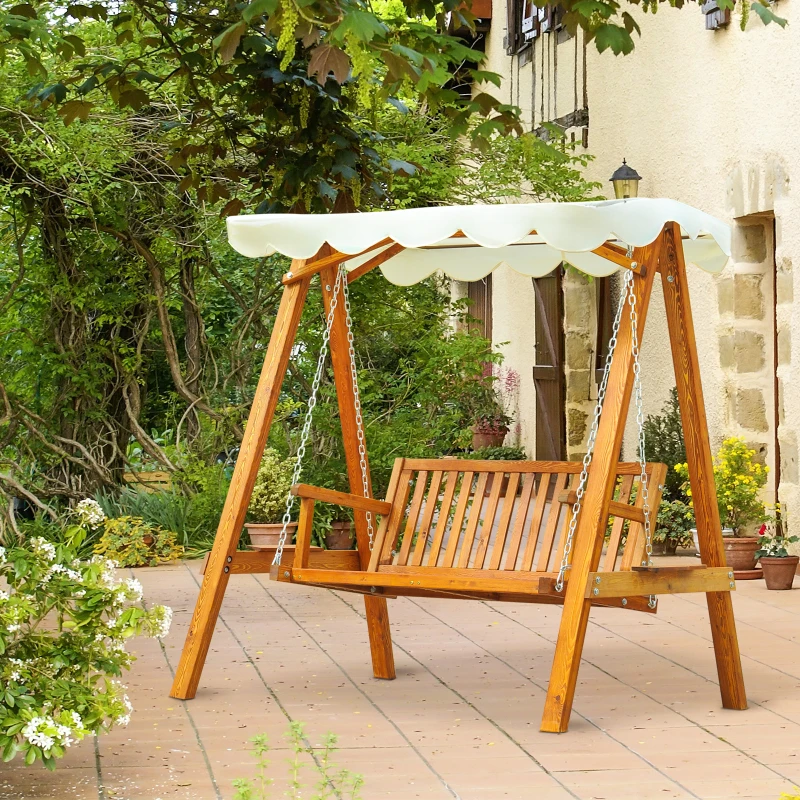 Outsunny Balancelle balançoire hamac banc fauteuil de jardin en bois de pin 2 places charge max. 240kg