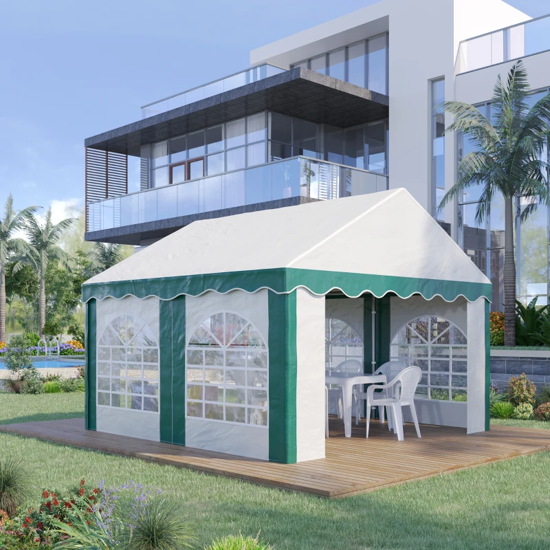 Outsunny 4 x 4m Garden Gazebo with Sides - Galvanised Marquee Party Tent Featuring Four Windows and Double Doors, Ideal for Parties, Weddings, and Events