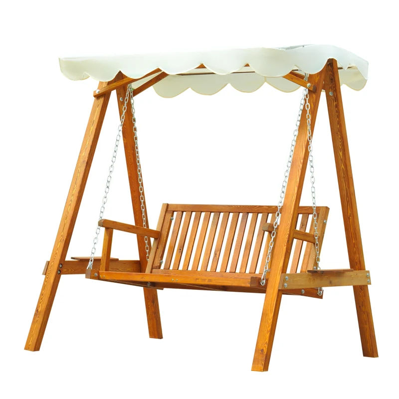 Outsunny Balancelle balançoire hamac banc fauteuil de jardin en bois de pin 2 places charge max. 240kg