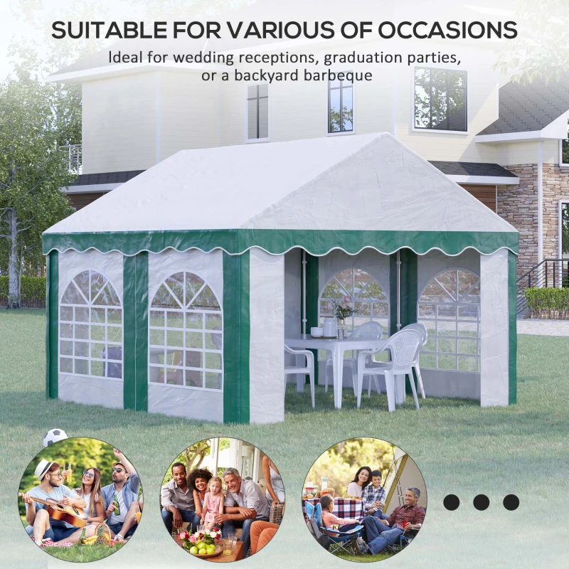 Outsunny 4 x 4m Garden Gazebo with Sides - Galvanised Marquee Party Tent Featuring Four Windows and Double Doors, Ideal for Parties, Weddings, and Events