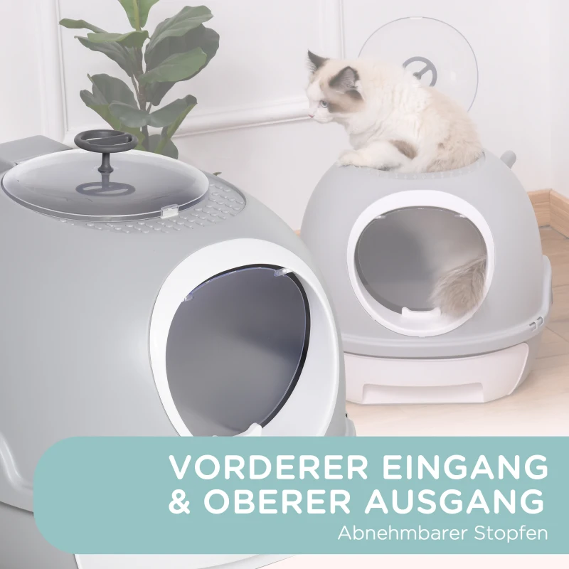 PawHut kattentoilet kattenbak dakraam bodembak schep draagbaar grijs